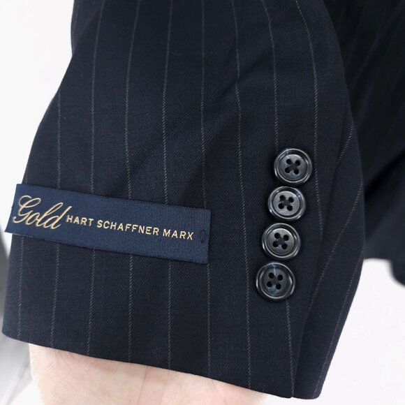 Hart Schaffner Marx "Gold" Navy Blue Pinstripe Blazer Suit Jacket Size 43 LONG - Picture 4 of 11